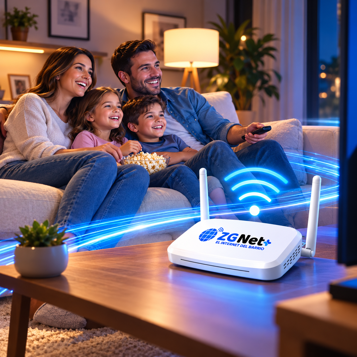 Familia conectada con Wi‑Fi veloz